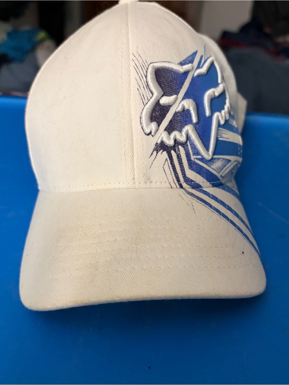 Fox White Hat with Blue Logo